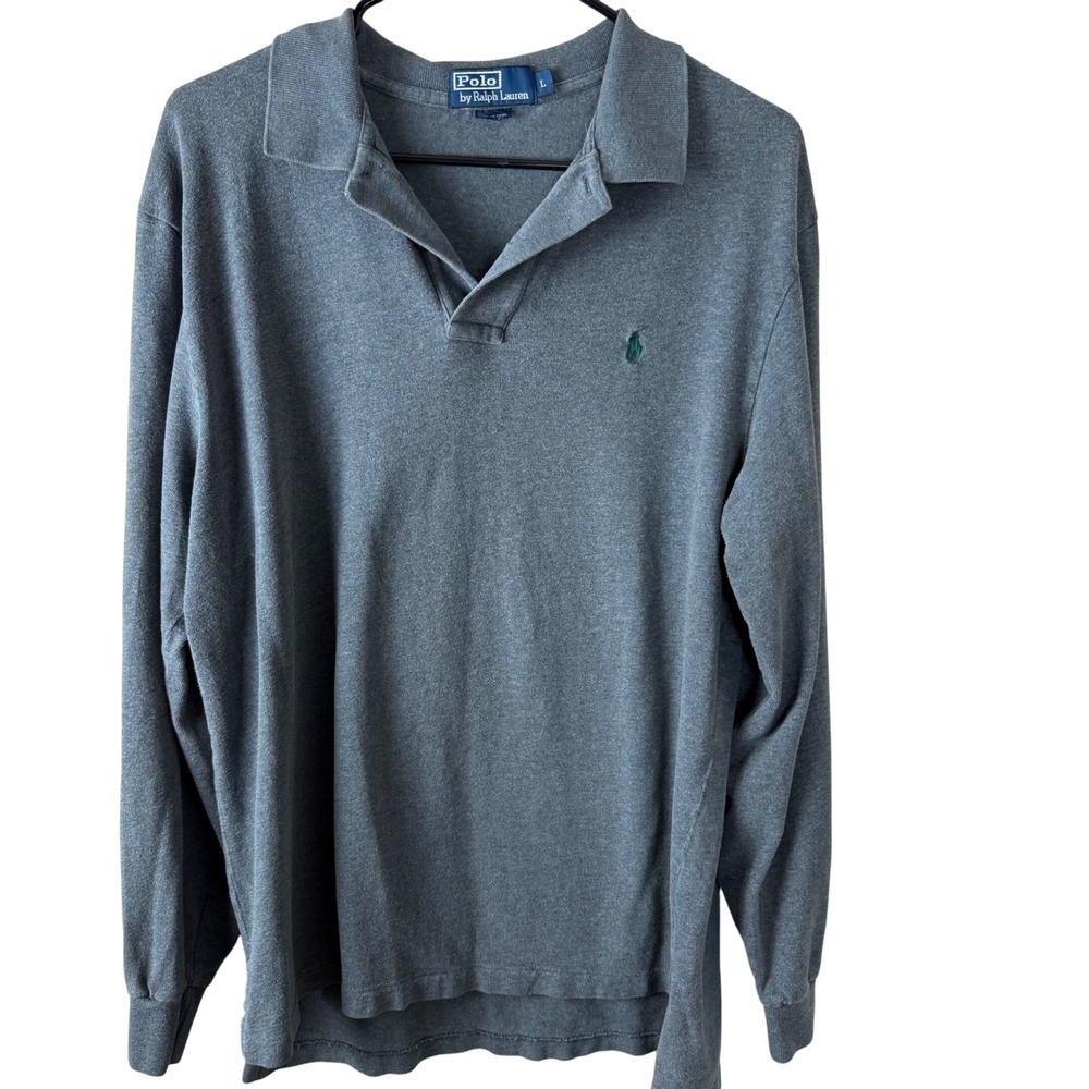 Polo Ralph Lauren Men's L Long Sleeve Knit Polo Shirt‎ Gray Casual Classic